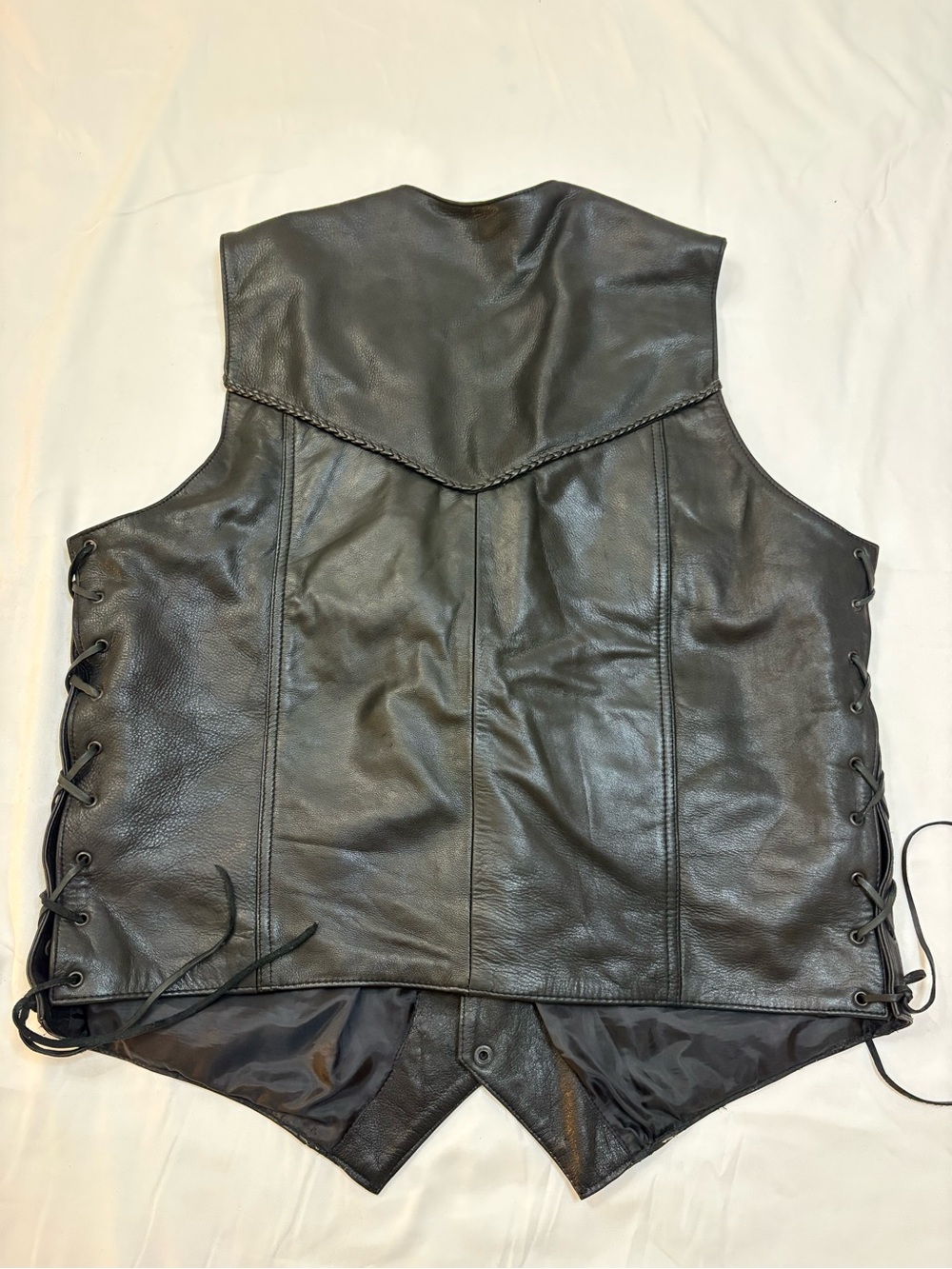 Sofari Collections Canada Black Leather Motorcycle Biker Vest Laced 50 Vintage - Picture 6 of 11